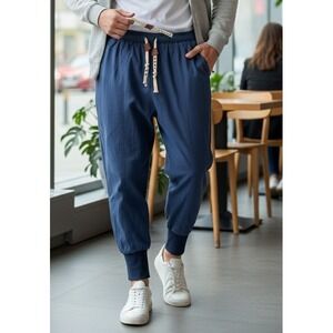 One Boy Men's Linen Blend Harem Jogger Pants Elastic Waist Size 2XL Blue NWT